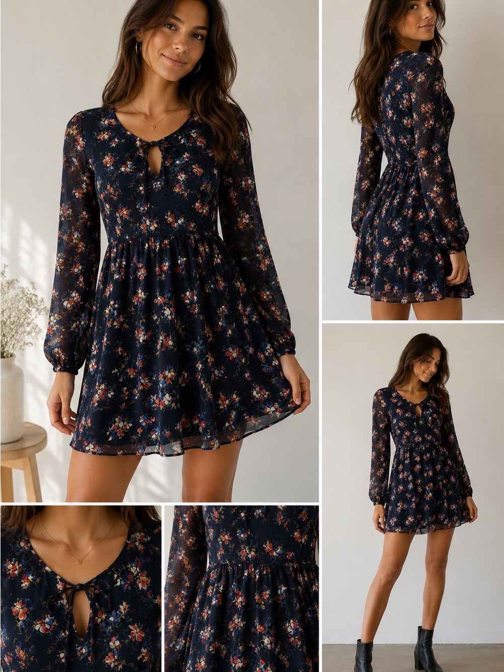 Floral Mini Dress Abercrombie XS Navy Keyhole Romantic